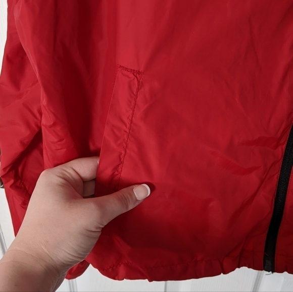Garage Cropped Red Retro Long Sleeve Zip-Up Hooded Windbreaker‎ Size Large - Picture 7 of 8